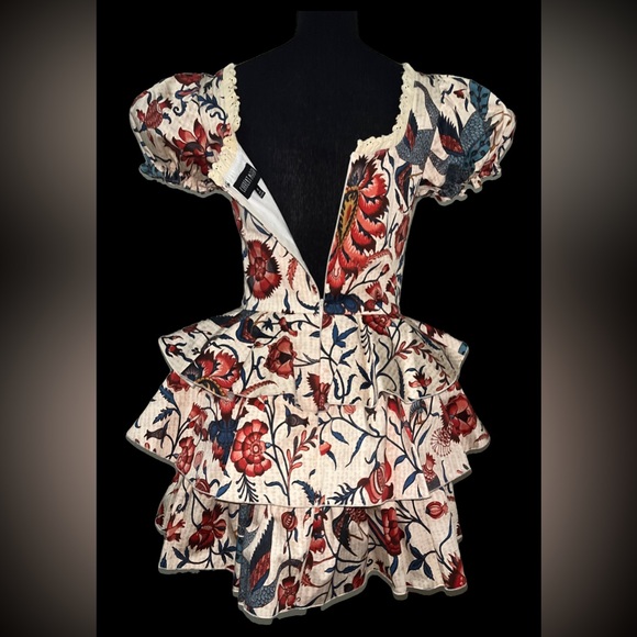 DOLLS KILL Bird Floral Puff Sleeve Layered Ruffled Dress - Picture 4 of 5